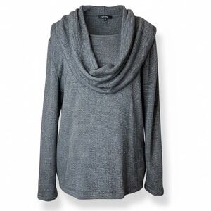 Chicos Grey Metallic Shimmer Cowl Neck Long Sleeve Knit Top Size 1 Medium